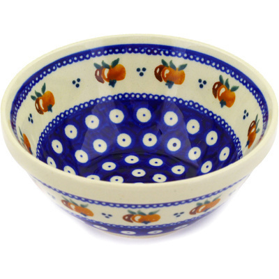 Polish Pottery Bowl 6&quot; Country Apple Peacock