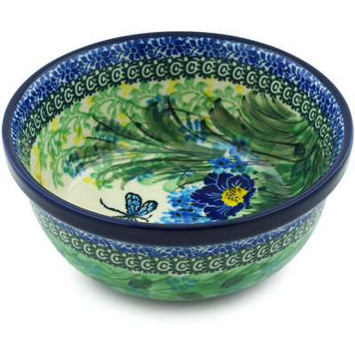 Polish Pottery Bowl 6&quot; Dragonfly Delight UNIKAT