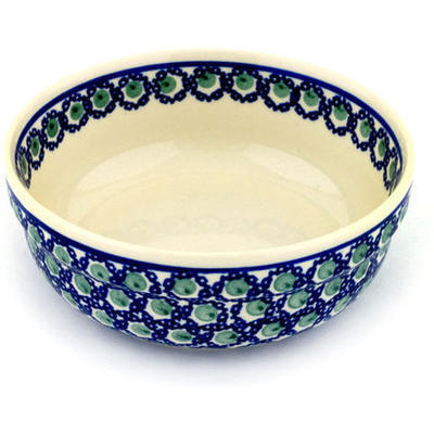 Polish Pottery Bowl 6&quot; Emerald Peacock Eyes