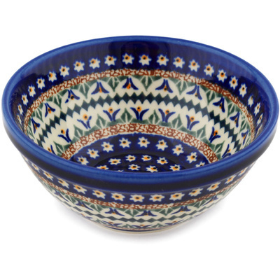 Polish Pottery Bowl 6&quot; Floral Peacock UNIKAT