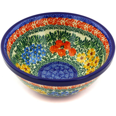 Polish Pottery Bowl 6&quot; Floral Whimsy UNIKAT