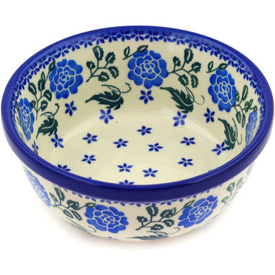 Polish Pottery Bowl 6&quot; Flowers In The Snowfall
