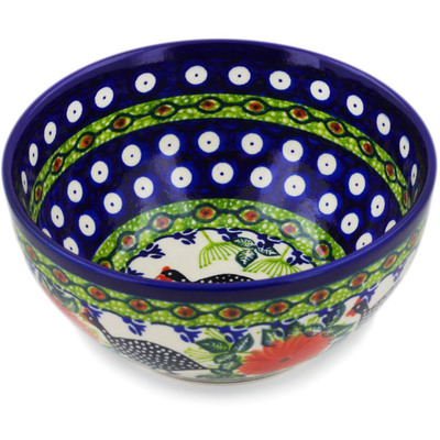 Polish Pottery Bowl 6&quot; Fowl In The Florals UNIKAT