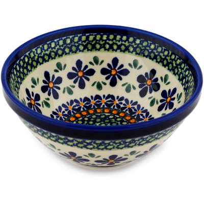 Polish Pottery Bowl 6&quot; Gingham Flowers