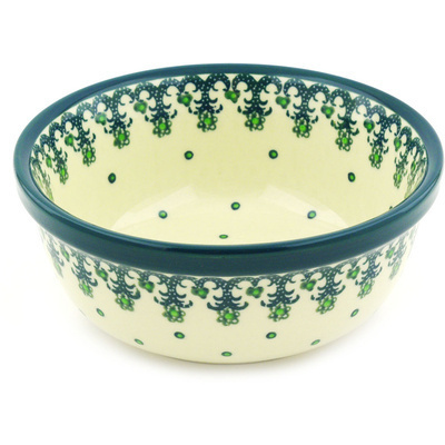 Polish Pottery Bowl 6&quot; Green Dots