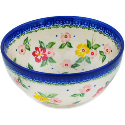 Polish Pottery Bowl 6&quot; Hibiscus Splendor