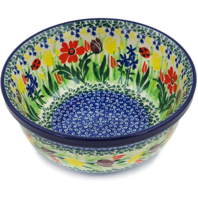 Glass Bowl 6&quot; Lady Bug Tulips UNIKAT