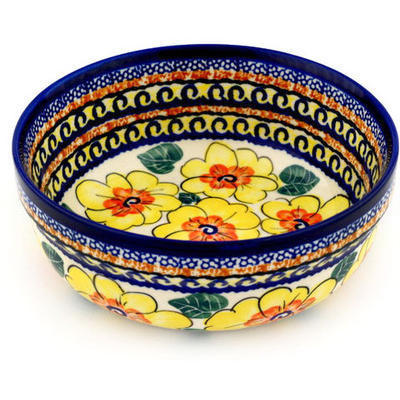 Polish Pottery Bowl 6&quot; Lemon Poppies UNIKAT