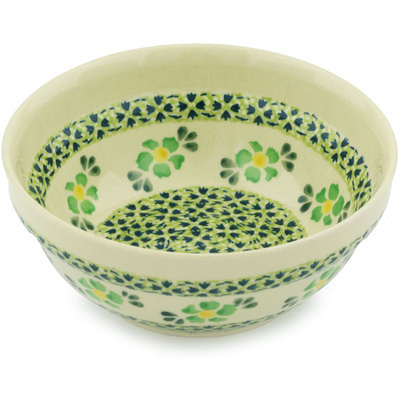 Polish Pottery Bowl 6&quot; Lime Flowers