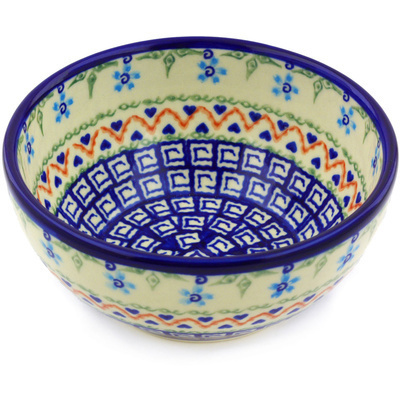 Polish Pottery Bowl 6&quot; Little Blue Flowers