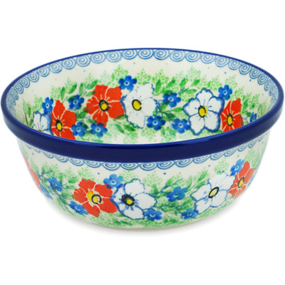 Polish Pottery Bowl 6&quot; Lovely Hibiscus UNIKAT