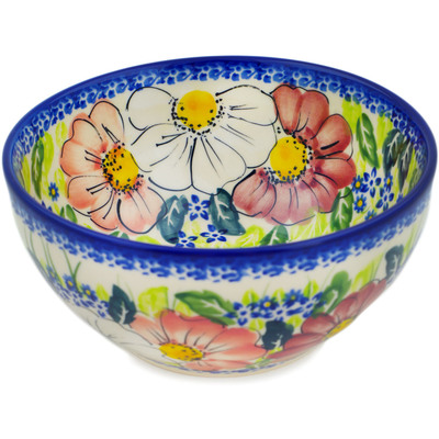 Polish Pottery Bowl 6&quot; Maroon Blossoms UNIKAT