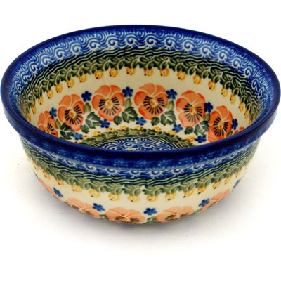 Polish Pottery Bowl 6&quot; Orange Pansy Stars UNIKAT