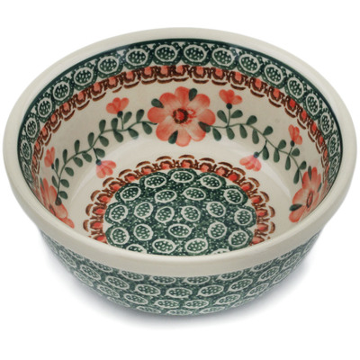 Polish Pottery Bowl 6&quot; Orange Poppies