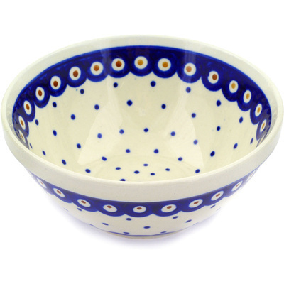 Polish Pottery Bowl 6&quot; Peacock Dots