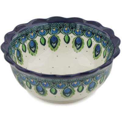 Polish Pottery Bowl 6&quot; Peacock Feather