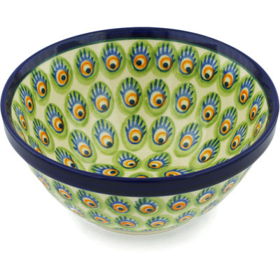 Polish Pottery Bowl 6&quot; Peacock Feathers