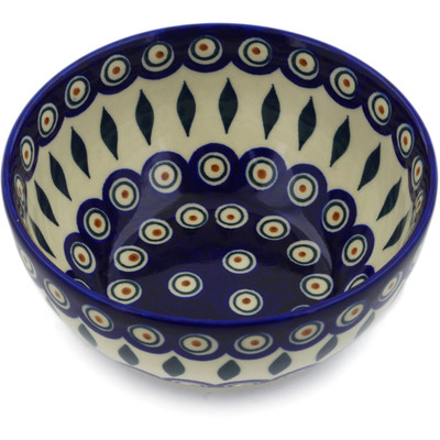 Polish Pottery Bowl 6&quot; Peacock
