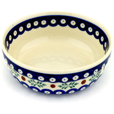 Polish Pottery Bowl 6&quot; Peacock Hollies