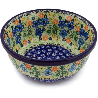 Polish Pottery Bowl 6&quot; Periwinkle Blooms UNIKAT