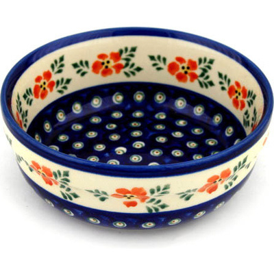 Polish Pottery Bowl 6&quot; Poinsetia Peacock