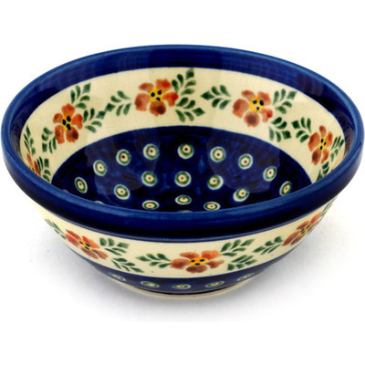 Polish Pottery Bowl 6&quot; Poinsetia Peacock