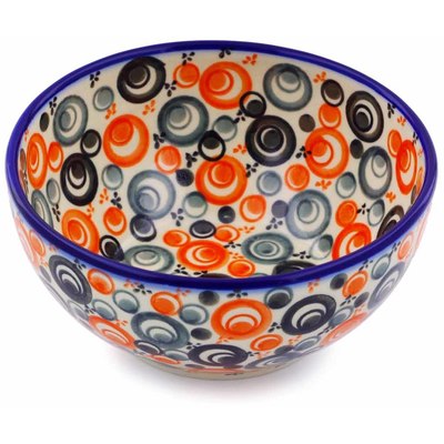 Polish Pottery Bowl 6&quot; Red Peacock Eye