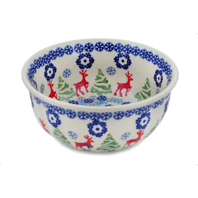 Polish Pottery Bowl 6&quot; Ring Around The Reindeer