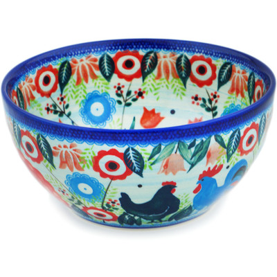 Polish Pottery Bowl 6&quot; Rooster Fiesta
