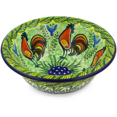 Polish Pottery Bowl 6&quot; Rooster Parade UNIKAT