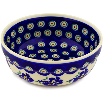 Polish Pottery Bowl 6&quot; Royal Iris Peacock
