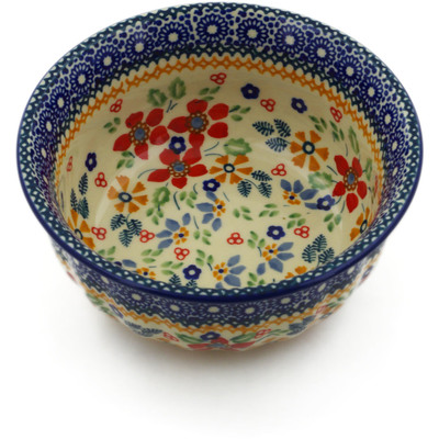 Polish Pottery Bowl 6&quot; Ruby Bouquet UNIKAT