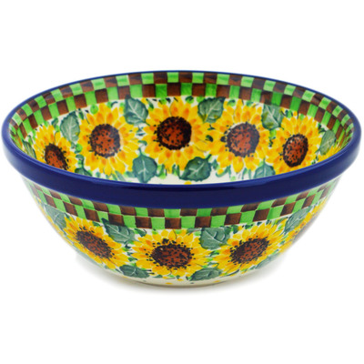 Polish Pottery Bowl 6&quot; Summer Sunflower UNIKAT