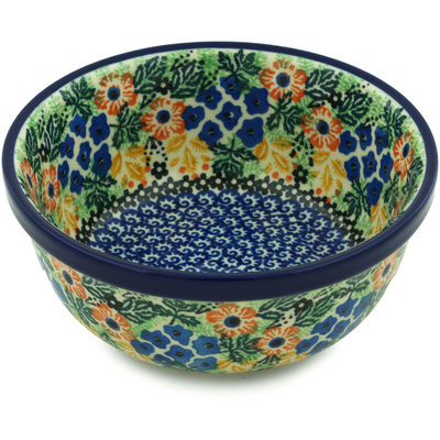 Polish Pottery Bowl 6&quot; Summer Wildflowers UNIKAT