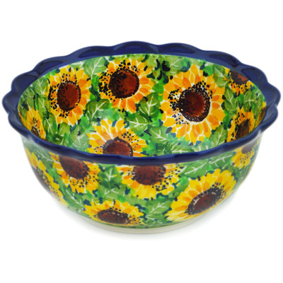 Polish Pottery Bowl 6&quot; Sunflower Bliss UNIKAT