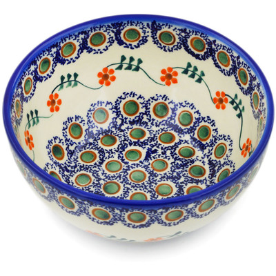Polish Pottery Bowl 6&quot; Sunflower Peacock