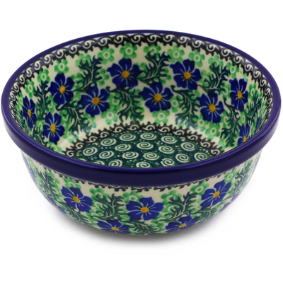 Polish Pottery Bowl 6&quot; Swirling Emeralds