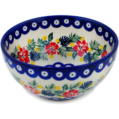 Polish Pottery Bowl 6&quot; Tropical Peacock UNIKAT
