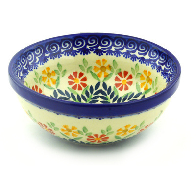 Polish Pottery Bowl 6&quot; Wave Of Flowers