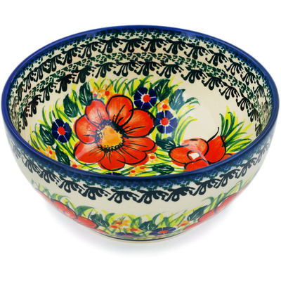 Polish Pottery Bowl 6&quot; Wild Bouquet UNIKAT