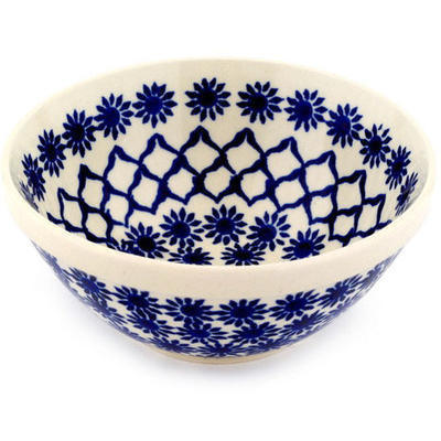 Polish Pottery Bowl 6&quot; Woven Blue Astrids