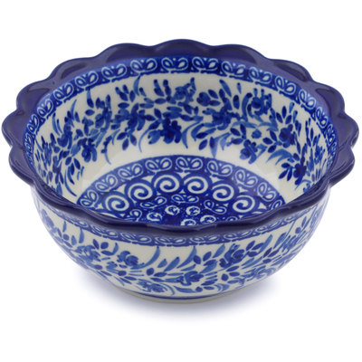 Polish Pottery Bowl 6&quot; Wreath Of Blue UNIKAT