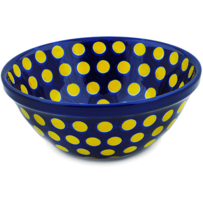 Polish Pottery Bowl 6&quot; Yellow Dots