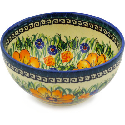 Polish Pottery Bowl 6&quot; Yellow Flower UNIKAT