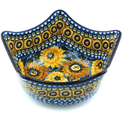 Polish Pottery Bowl 7&quot; Autumn Chrysanthemums UNIKAT