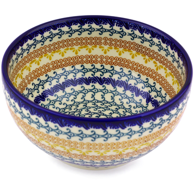 Polish Pottery Bowl 7&quot; Autumn Swirls
