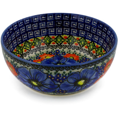 Polish Pottery Bowl 7&quot; Aztec Flowers UNIKAT