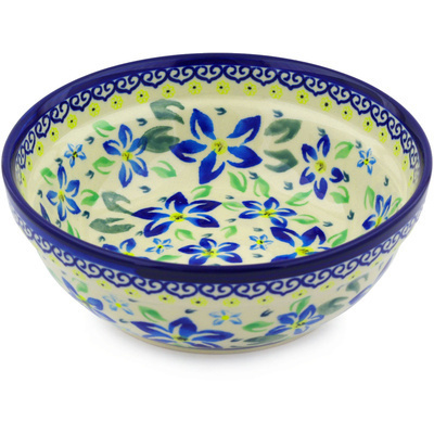 Polish Pottery Bowl 7&quot; Blue Clematis