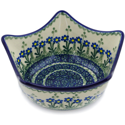 Polish Pottery Bowl 7&quot; Blue Daisy Circle