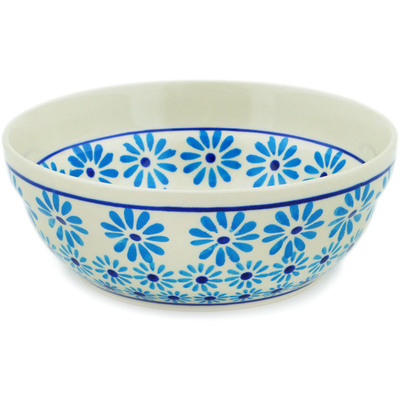 Polish Pottery Bowl 7&quot; Blue Daisy Delight